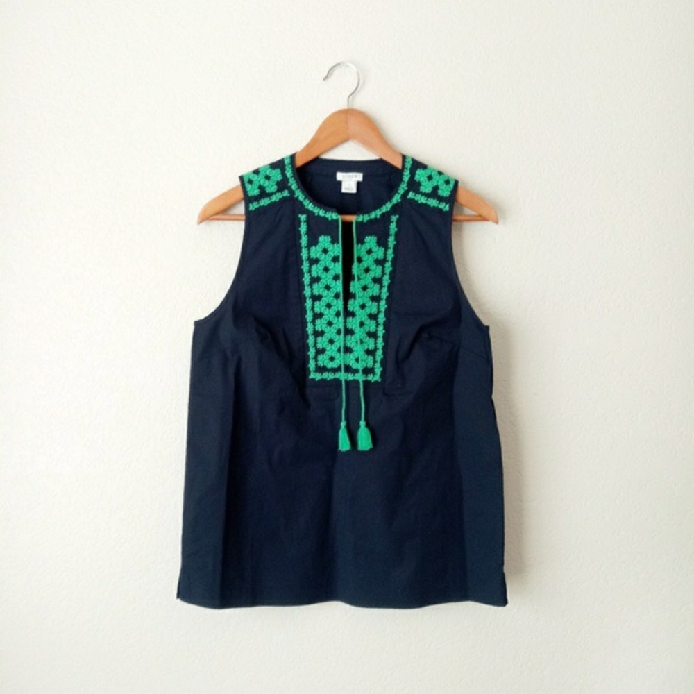 JCrew Embroidered Tassel Sleeveless Tunic Top